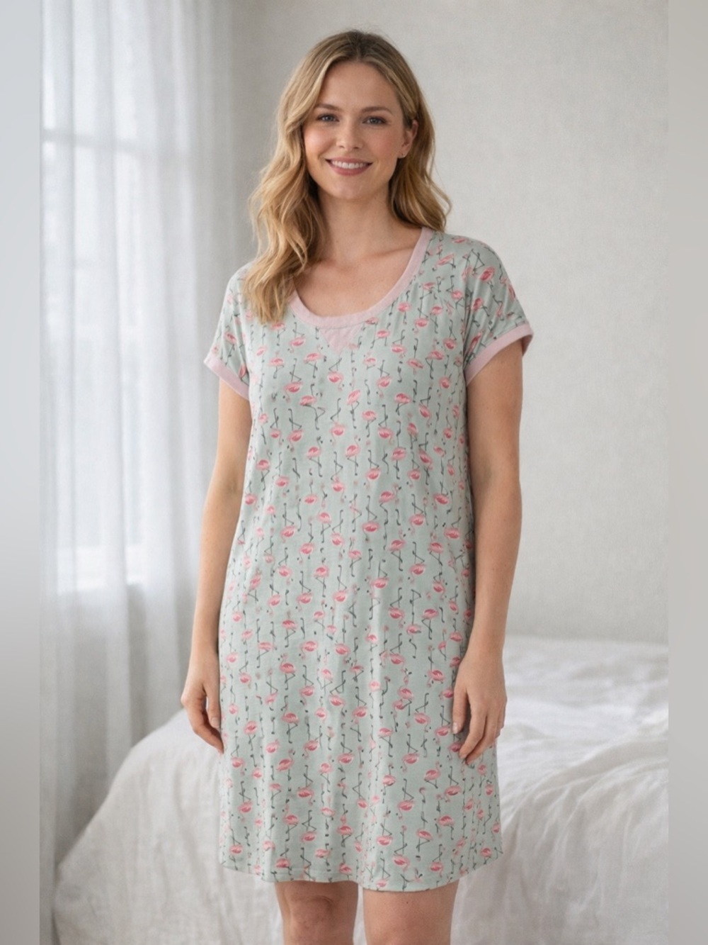 Wearing Your Heart On Your Sleeve Flamingo Sleep Dress Medium